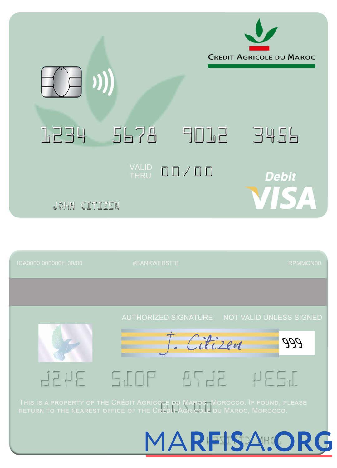 Blank Morocco Crédit Agricole du Maroc visa debit card example